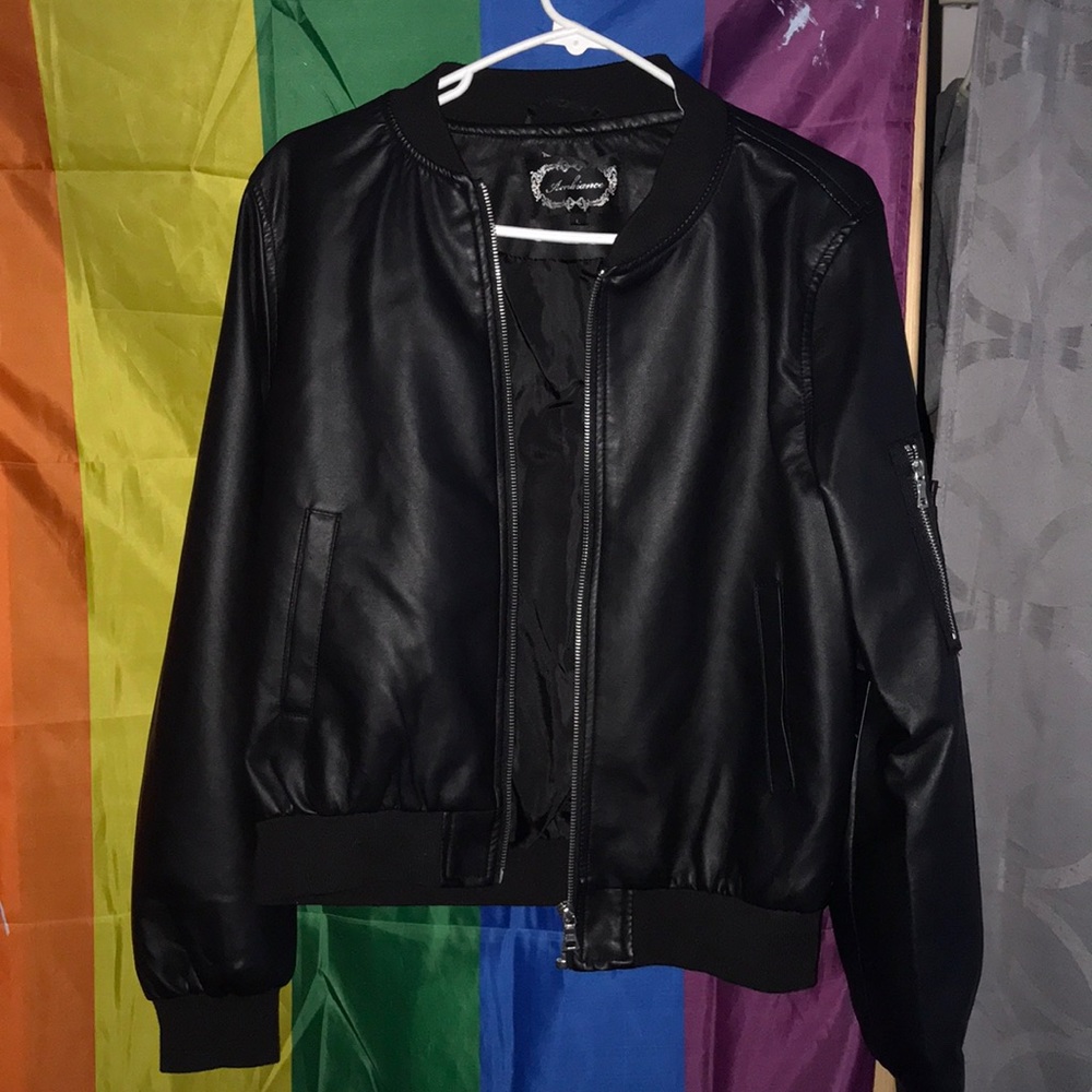 Black bomber leather jacket